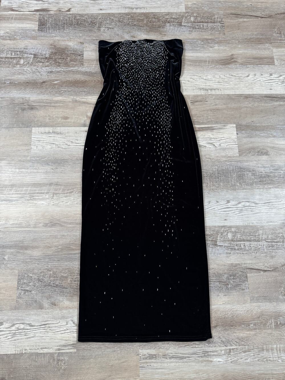 Vintage 90s Scott McClintock Velvet Strapless Maxi Dress Glitter Goth Formal 14